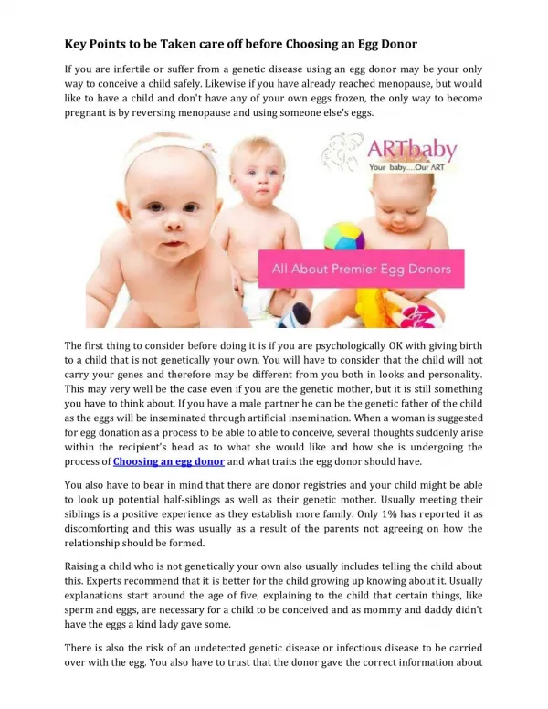 Key Points to be Taken care off before Choosing an Egg Donor