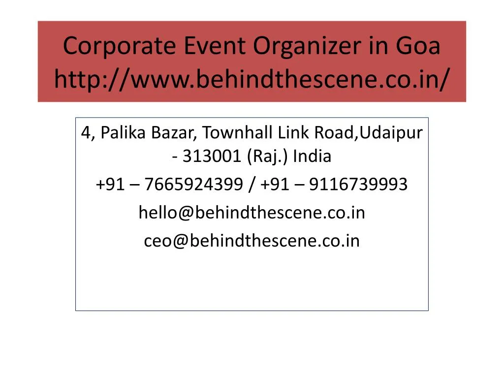 corporate event organizer in goa http www behindthescene co in