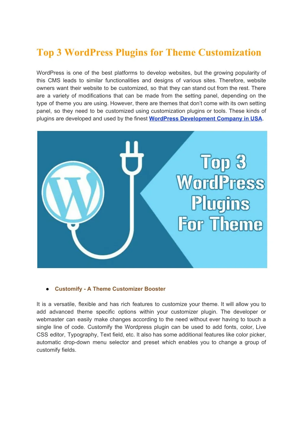 top 3 wordpress plugins for theme customization