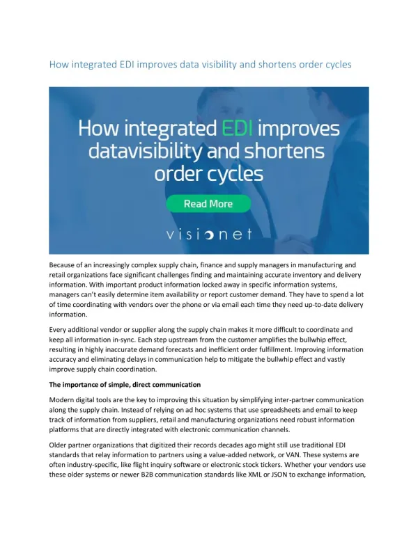 How integrated EDI improves data visibility and shortens order cycles