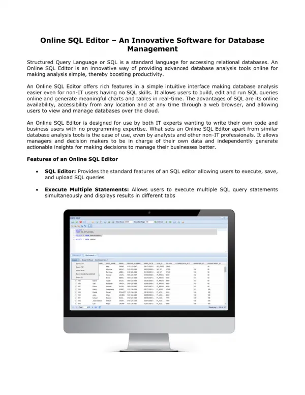 Online SQL Editor â€“ An Innovative Software for Database Management