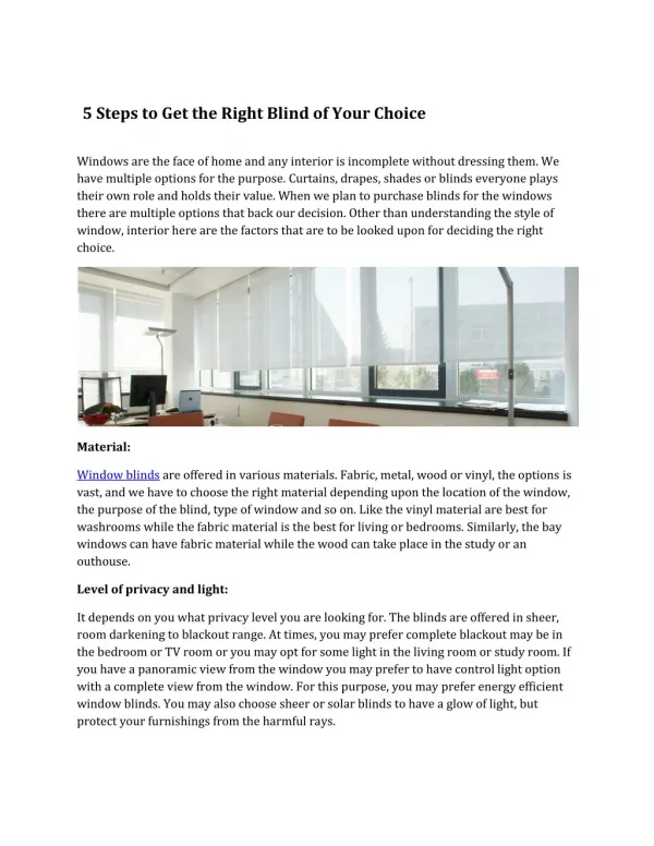 5 Steps to Get the Right Blind of Your Choice