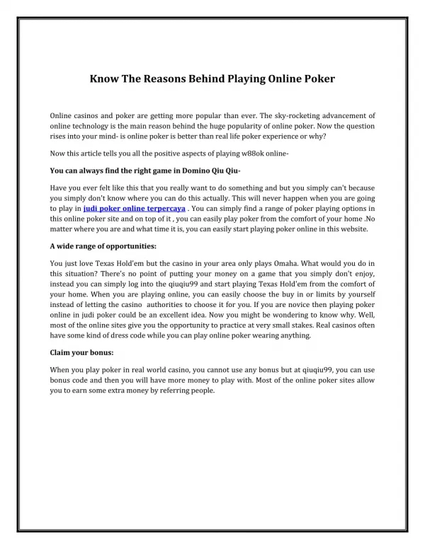 Judi poker online terpercaya