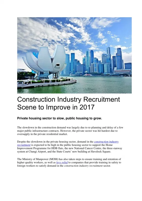 Construction Industry Recruitment Scene to Improve in 2017