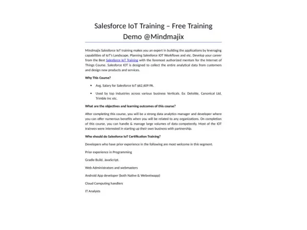 Salesforce IoT Training - Online Certification Course