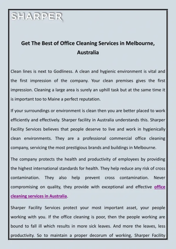 Get the Best of Office Cleaning Services in Melbourne, Australia
