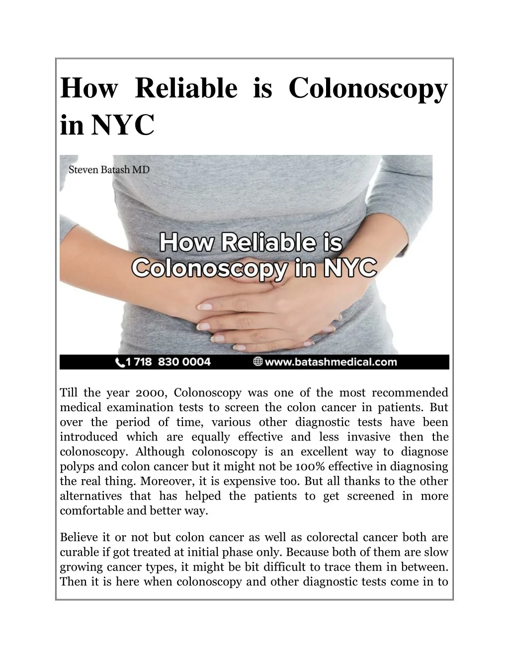 how reliable is colonoscopy in nyc