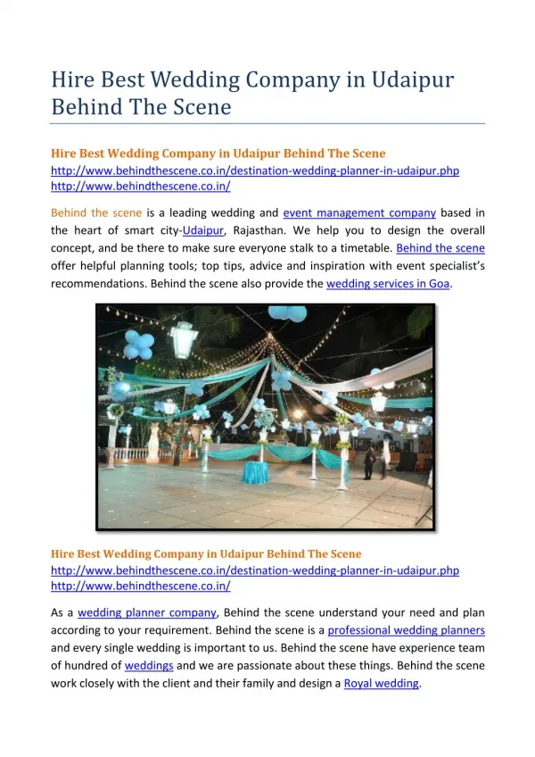 hire best wedding company in udaipur behind
