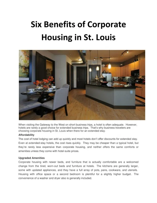 Six Benefits of Corporate Housing in St. Louis