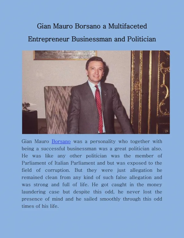 Gian Mauro Borsano a Multifaceted Entrepreneur Businessman and Politician