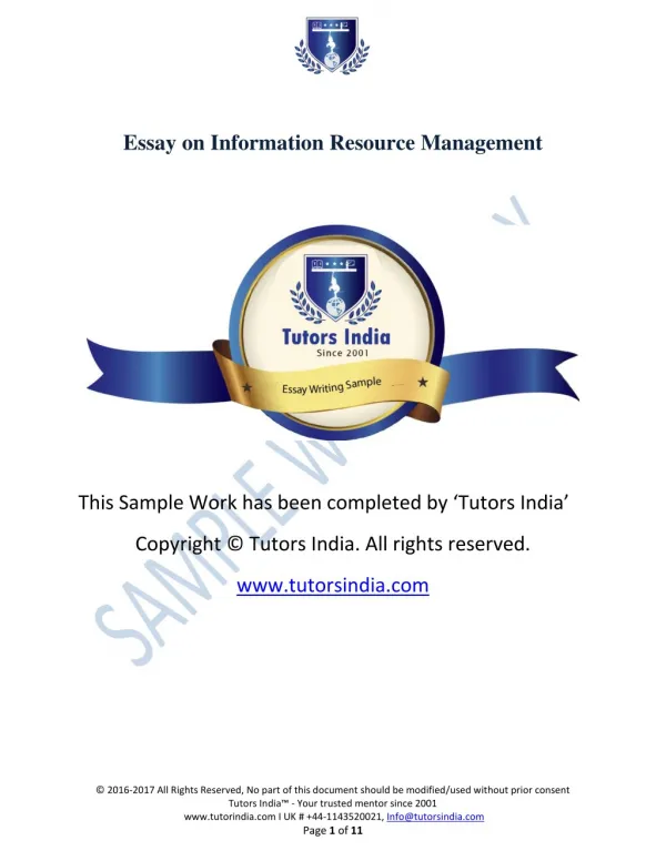 Essay Writing of Information Resource Management- Tutors India