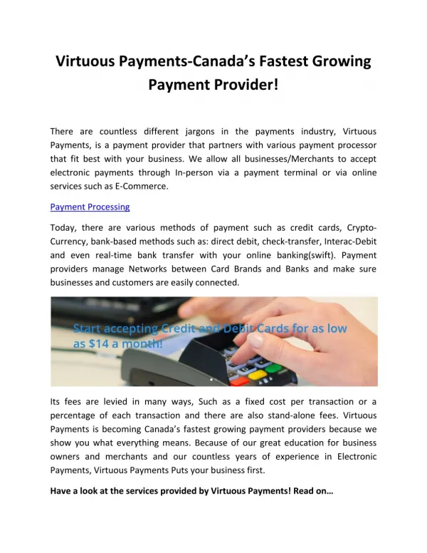 Virtuous Payments-Canada’s Fastest Growing Payment Provider
