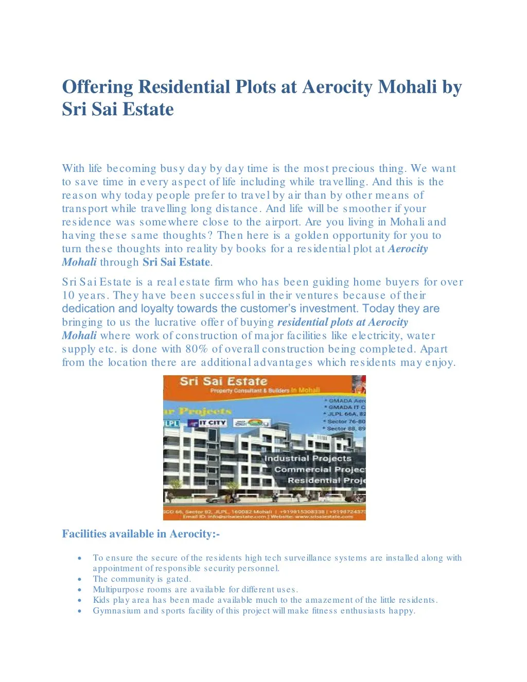 offering residential plots at aerocity mohali