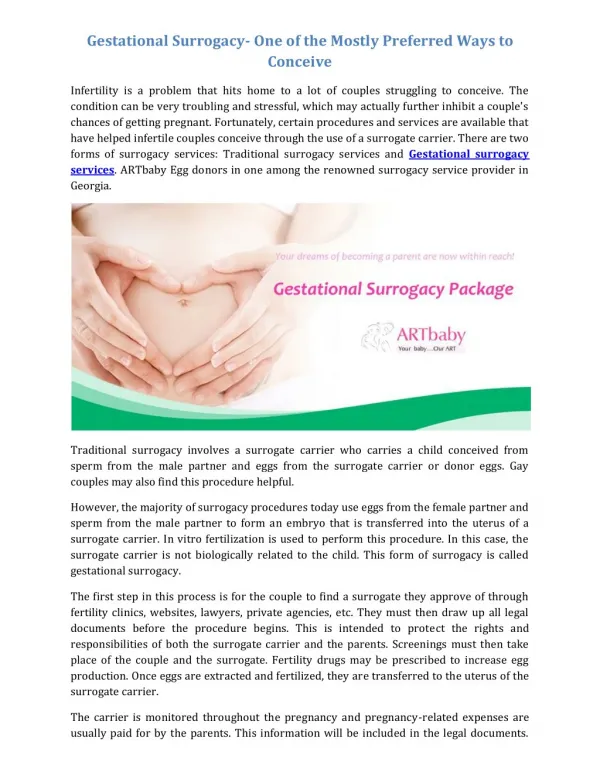 Gestational Surrogacy- One of the Mostly Preferred Ways to Conceive