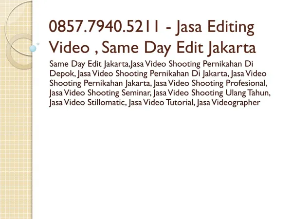 0857.7940.5211 - Jasa Editing Video , Video Company Profile Sekolah