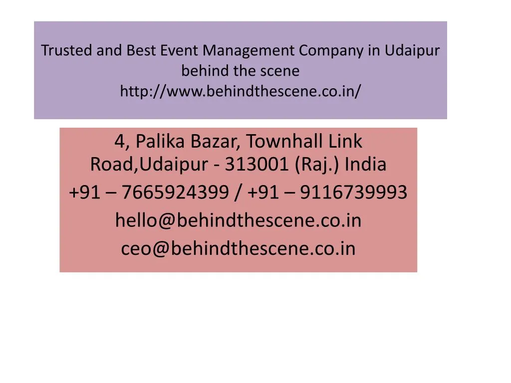 trusted and best event management company in udaipur behind the scene http www behindthescene co in