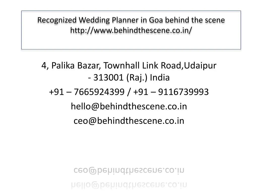 recognized wedding planner in goa behind the scene http www behindthescene co in
