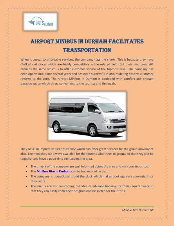 Airport Minibus in Durham Facilitates Transportation