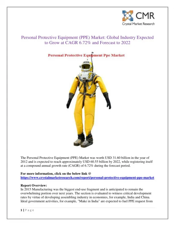 Personal Protective Equipment (PPE) Market Projected to Amplify During 2012 - 2022