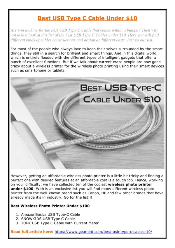 Best USB Type C Cable Under $10