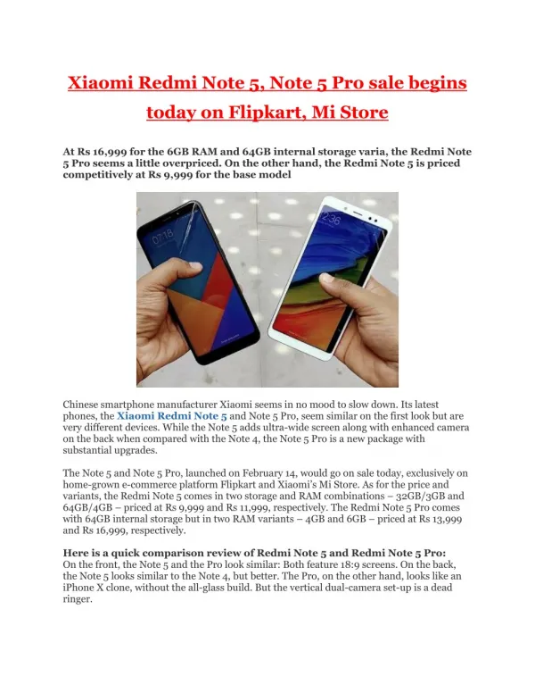 Xiaomi Redmi Note 5, Note 5 Pro sale begins today on Flipkart, Mi Store