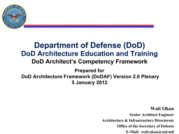 Department of Defense DoD DoD Architecture Education and Training DoD Architect s Competency Framework Prepared for D