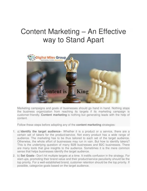 Content Marketing â€“ An Effective way to Stand Apart