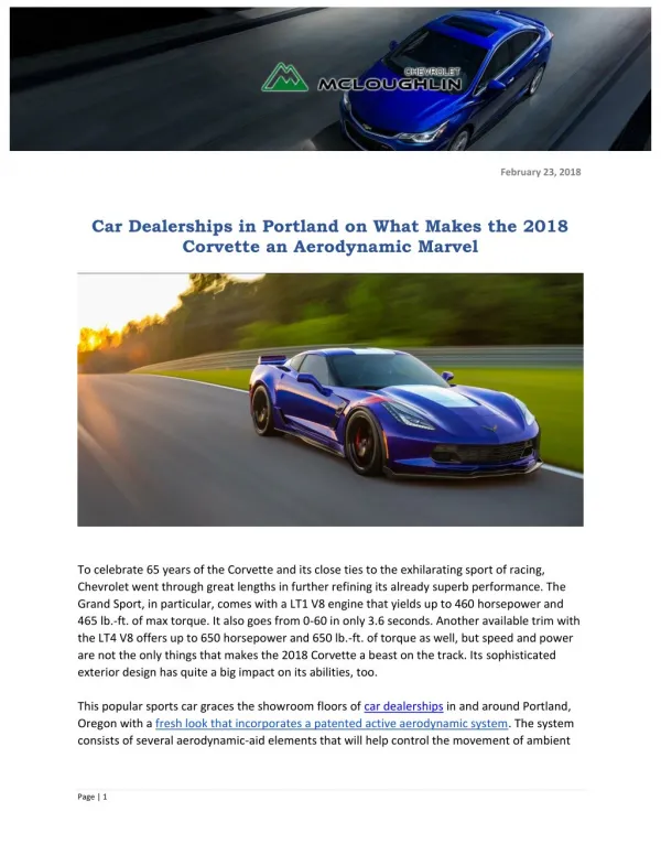 Car Dealerships in Portland on What Makes the 2018 Corvette an Aerodynamic Marvel