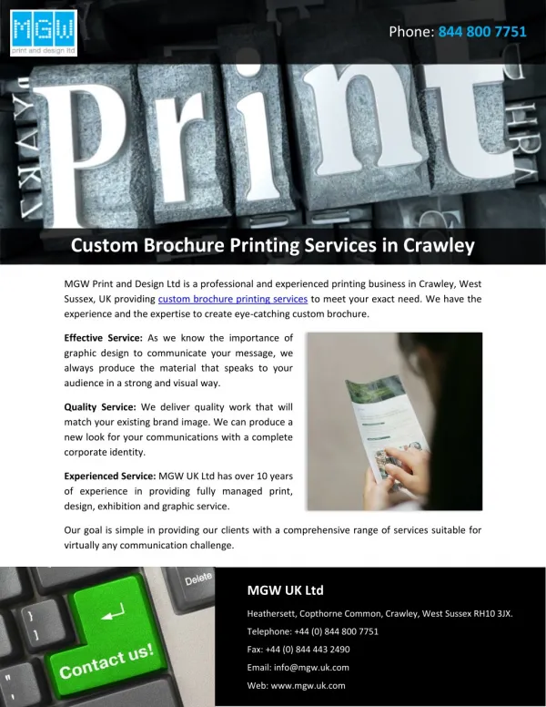 Custom Brochure Printing Services in Crawley