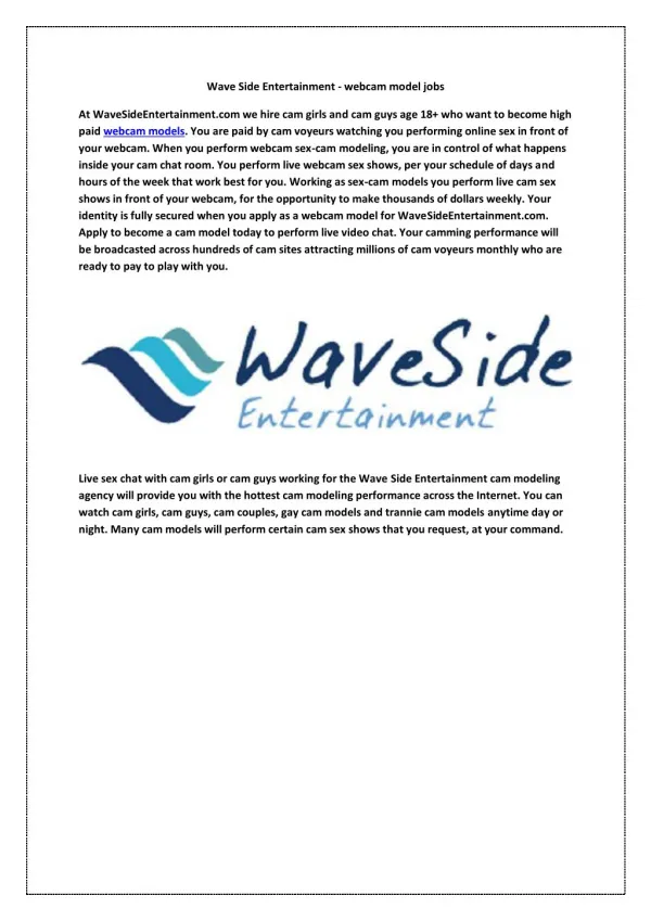 Wave Side Entertainment - Webcam Model Jobs