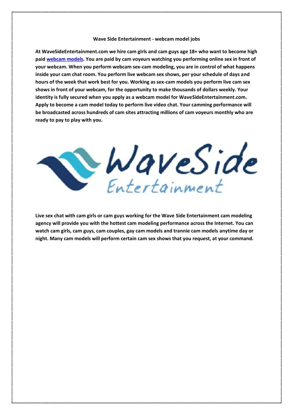 wave side entertainment webcam model jobs