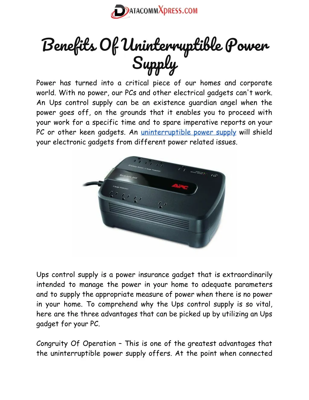 benefits of uninterruptible power supply power