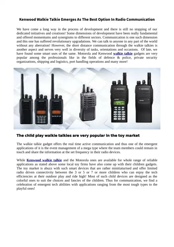 Kenwood Walkie Talkie Emerges As The Best Option In Radio Communication