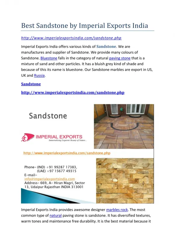 Best Sandstone by Imperial Exports India