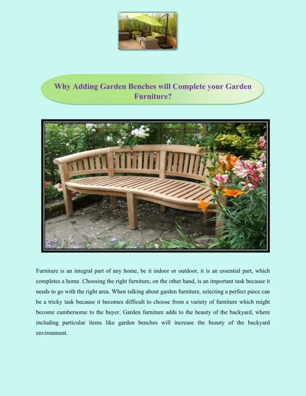 Why Adding Garden Benches will Complete your Garden Furniture?