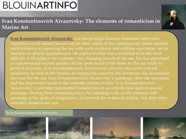 Ivan Konstantinovich Aivazovsky- The elements of romanticism in Marine Art