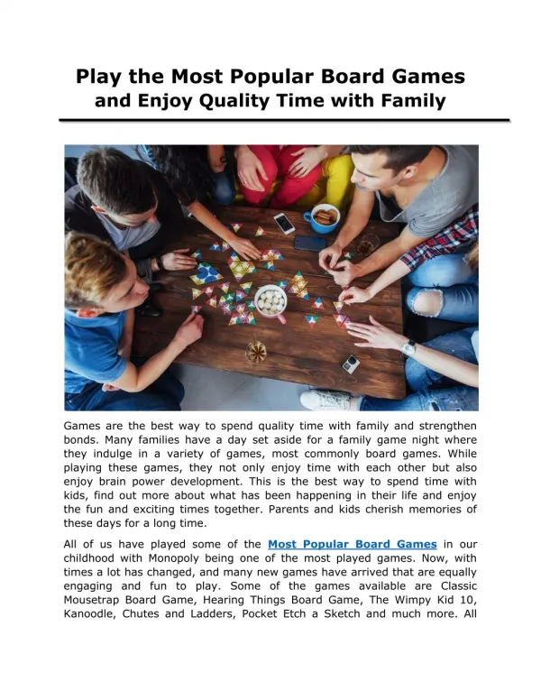 Play the Most Popular Board Games and Enjoy Quality Time with Family