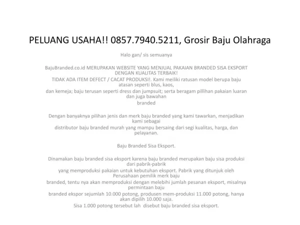PELUANG USAHA!! 0857.7940.5211, Supplier Baju Senam Aerobik