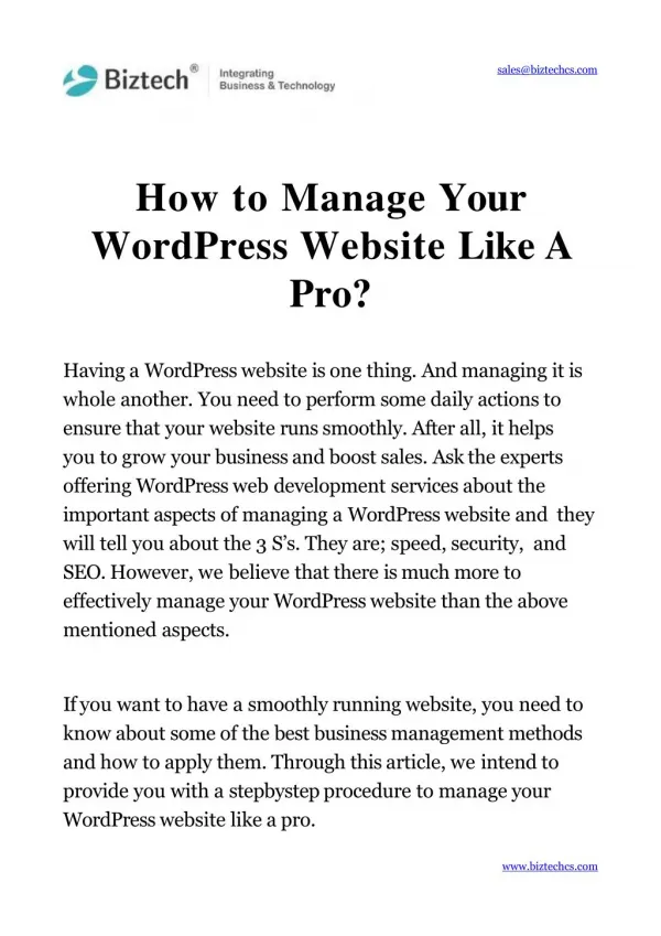 How to Manage Your WordPress Website Like A Pro?