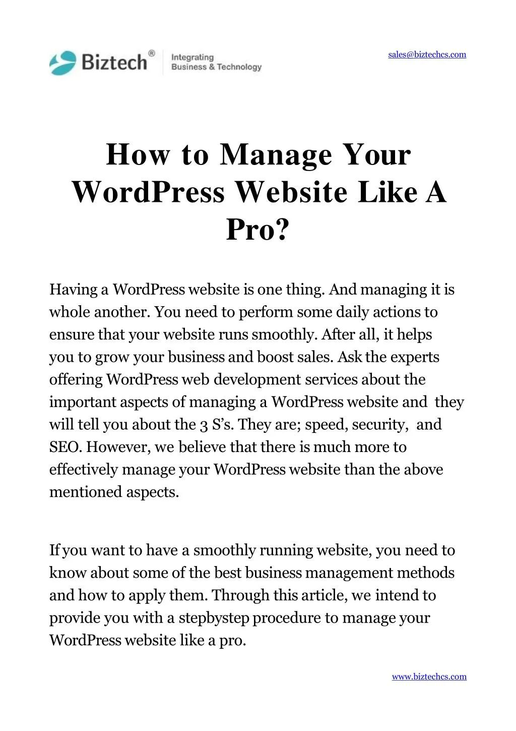 how to manage your wordpress website like a pro