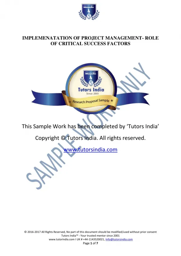 Research proposal IMPLEMENTATION OF PROJECT MANAGEMENT