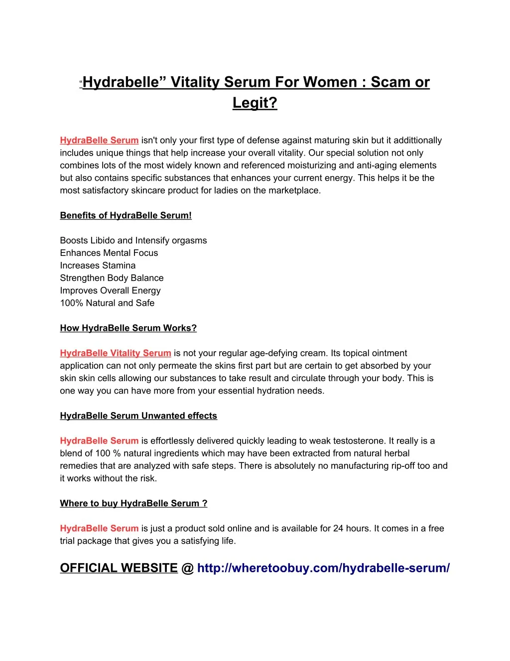 hydrabelle vitality serum for women scam or legit