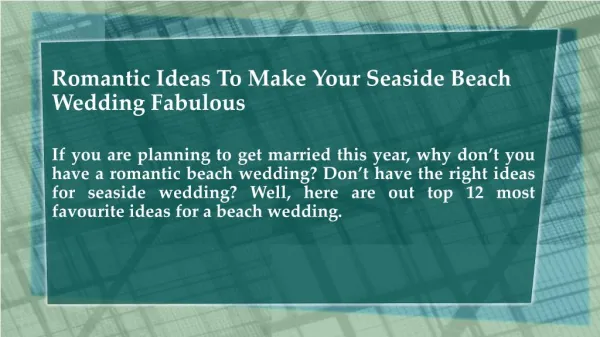 Romantic Ideas To Make Your Seaside Beach Wedding Fabulous - A2zWeddingCards