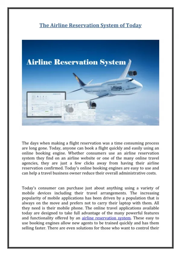 The Airline Reservation System of Today