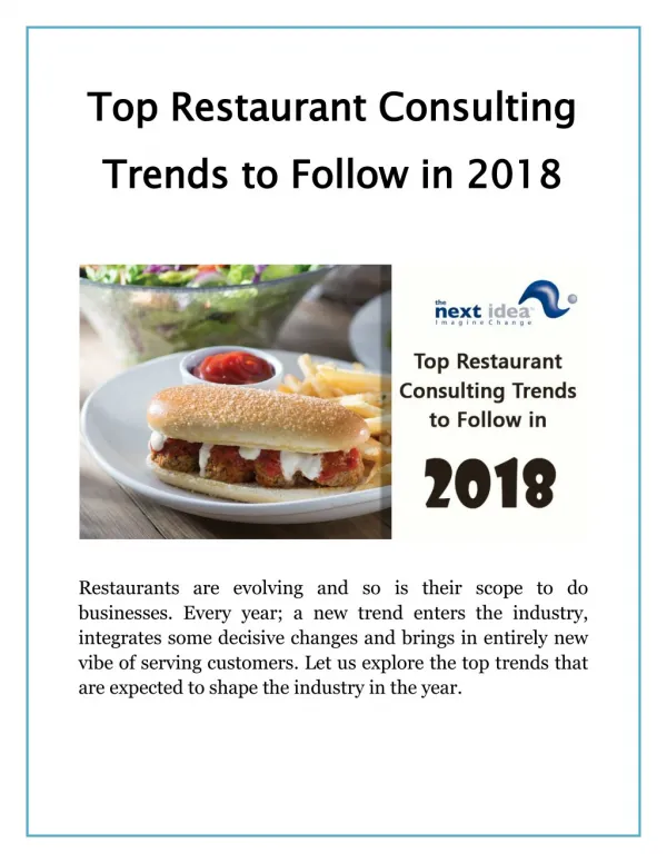 Top Restaurant Consulting Trends to Follow in 2018