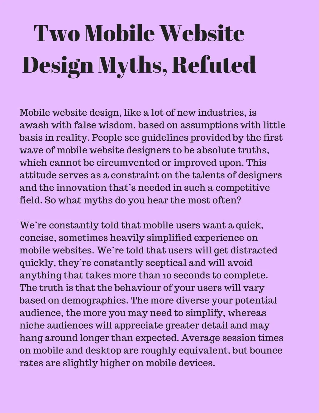 two mobile website design myths refuted
