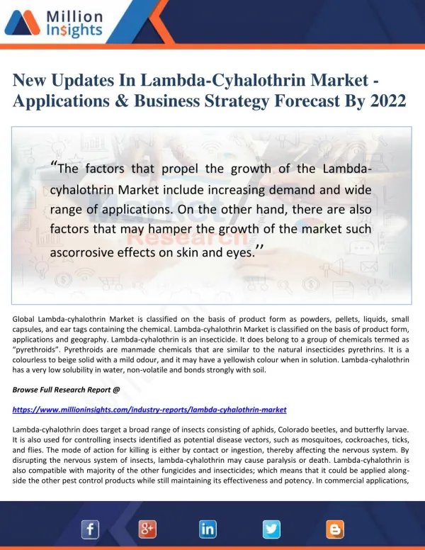 New Updates In Lambda-Cyhalothrin Market - Applications & Business Strategy Forecast By 2022