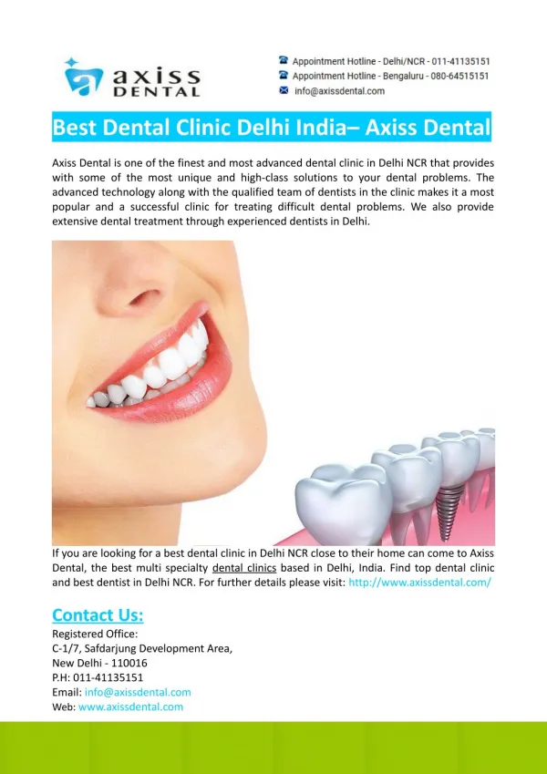 Best Dental Clinic Delhi India- Axiss Dental
