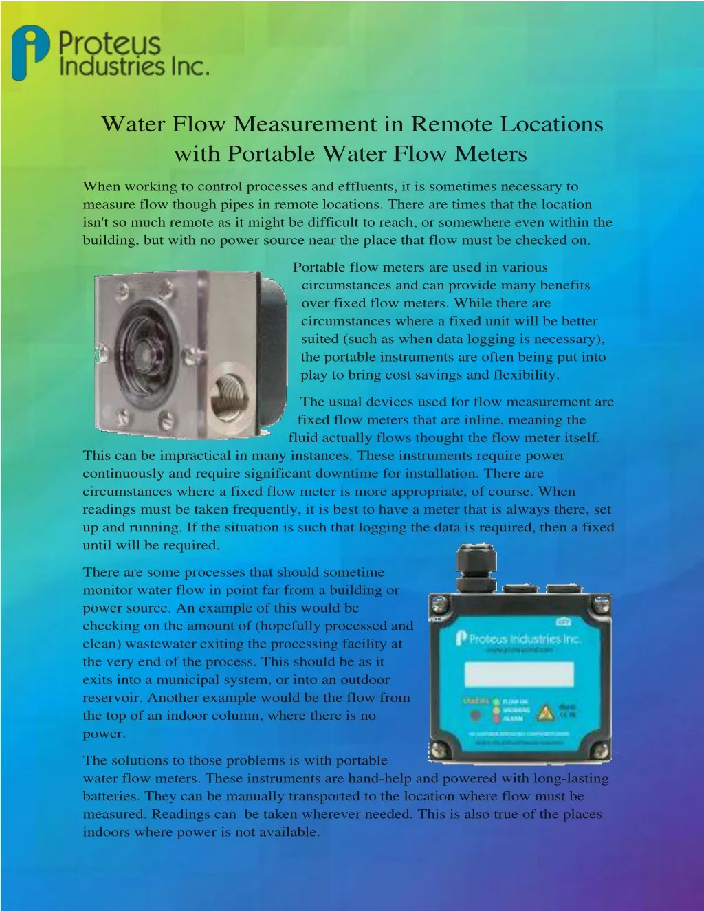 water flow measurement in remote locations with