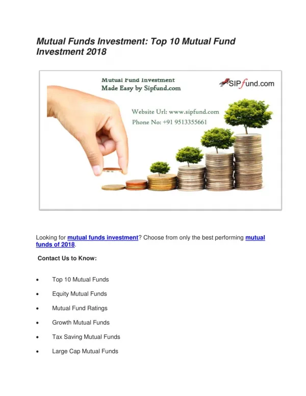 Mutual Funds Investment: Top 10 Mutual Fund Investment 2018